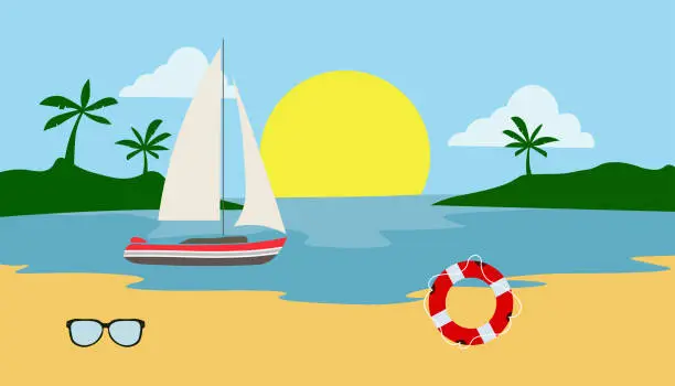 Vector illustration of Summer Beach background vector illustration.