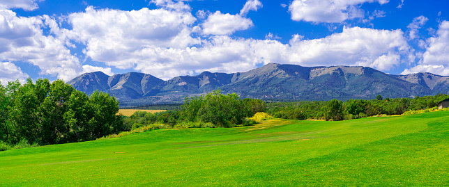 Park in Monticello, Utah, with the mountains of Manti-La Sal National Forest in the background