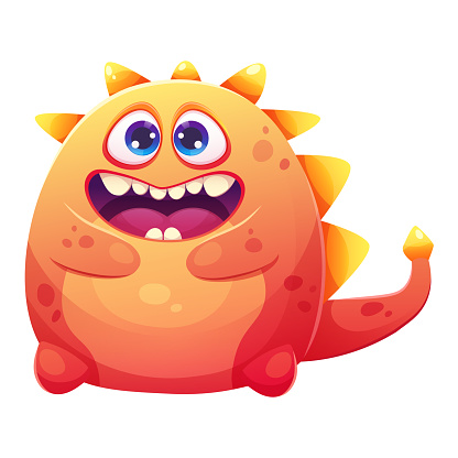 Happy orange space monster with big eyes and teeth. Vector illustration in cartoon style with gradient
