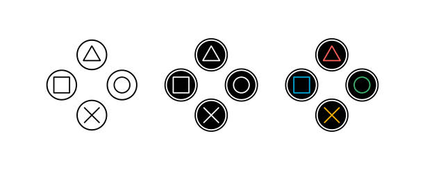 bildbanksillustrationer, clip art samt tecknat material och ikoner med game button controller icon set. playstation.vector illustration design. - brand name video game