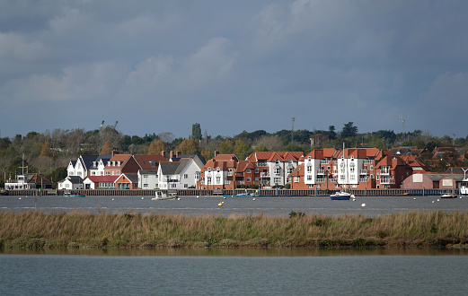 A view of waterfront buildings in Burnham-on-Crouch,  in Essex, UK.