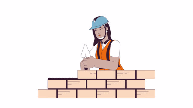 Indian woman bricklayer building line cartoon animation
