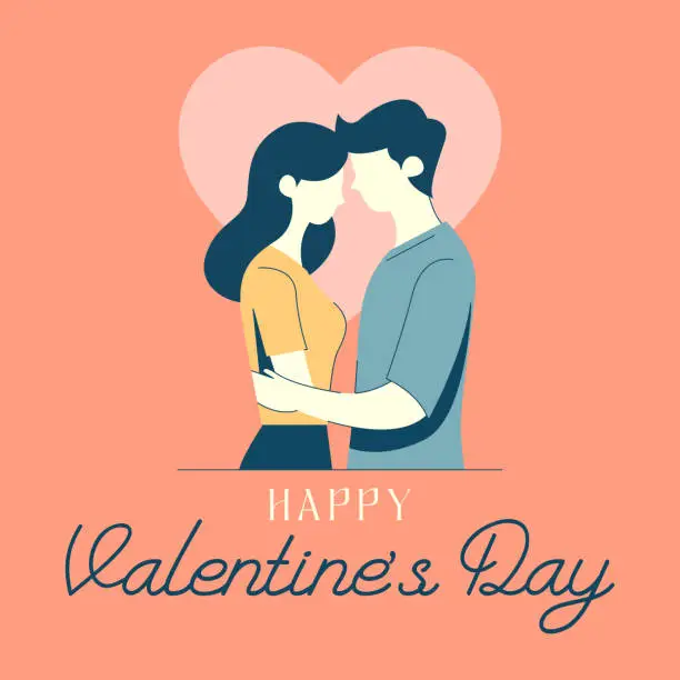 Vector illustration of PrintSaint Valentine's Day Image Illustration - Hugging Couple in Love Flat Design