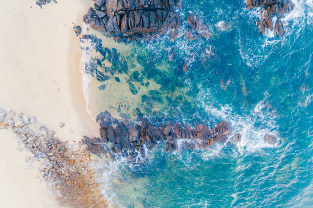 Free Stock Photo of Aerial View of a Beach With Rock Formation in Water ...