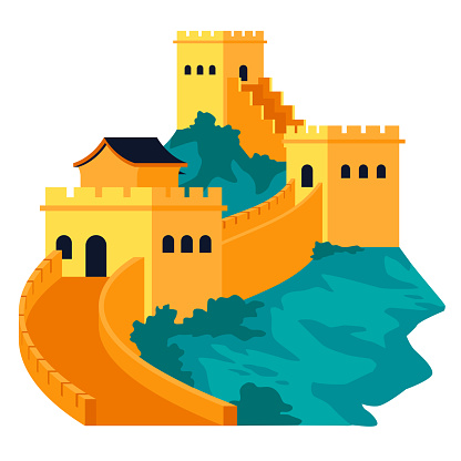 The great Wall of China - flat design style single isolated image. Neat detailed illustration of one of the wonders of the world and largest monument of architecture. Great legacy and heritage idea
