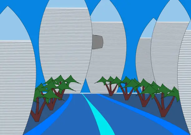 Vector illustration of Cone syled buildings of futuristic city