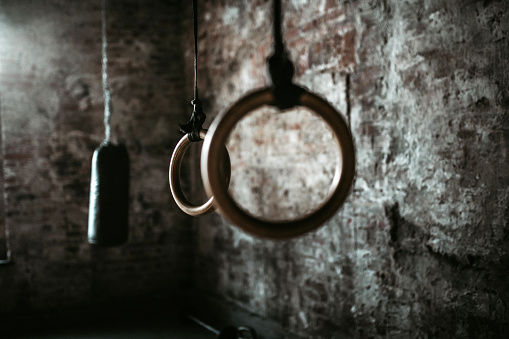 Gymnastic rings close-up as a symbol of strength