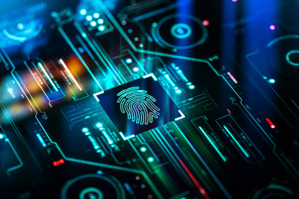 istock Digital security and authentication background. Fingerprint biometric scanner on futuristic screen technology background. 1995269228