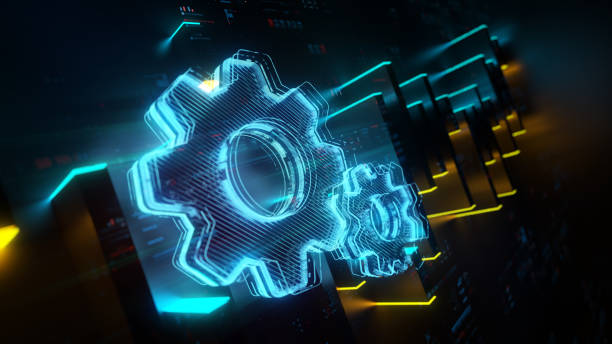 istock Digital gears on future tech background. Productivity evolution. Futuristic gears and digital chart in world of technological progress and innovation. CGI 3D render 1995270277