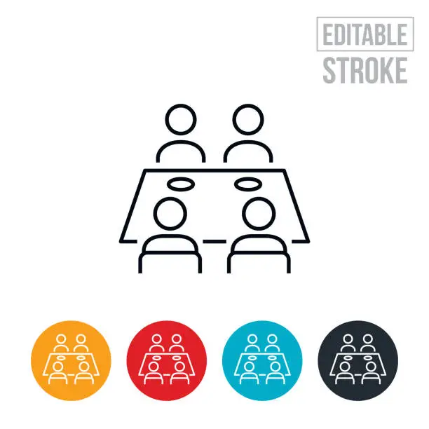 Vector illustration of Family Seated At A Dinner Table Thin Line Icon - Editable Stroke