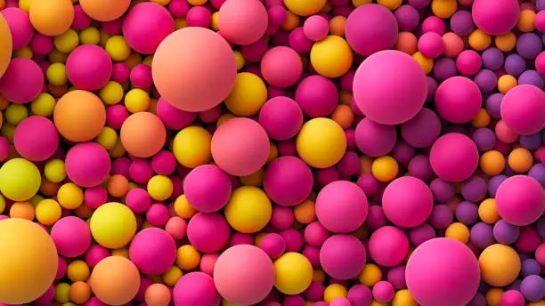 Vector illustration of Colorful matte soft balls background in pink yellow summer tones