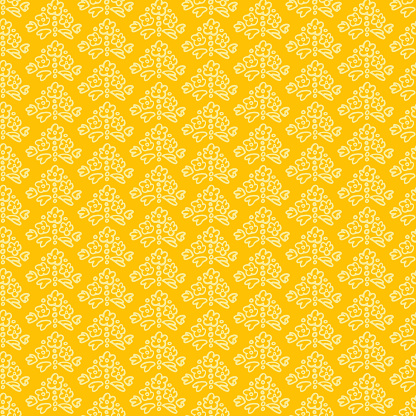 A seamless repeating pattern of vintage doodle style flowers on a flat color background.