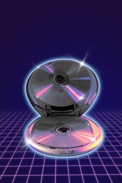 Poster. Modern aesthetic artwork. Vintage CD compact player against gradient background. Trendy Y2K style and retro futurism. Concept of youth, nostalgy, culture, technology, digital age. Ad