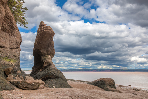 The flowerpot rock formations at Hopewell Rocks, Bay of Fundy, New Brunswick. The extreme tidal range of the bay makes them only accessible at low tide