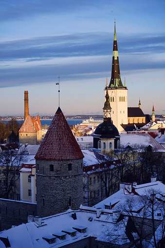 Panoramic view of Tallinn old town in winter, Estonia