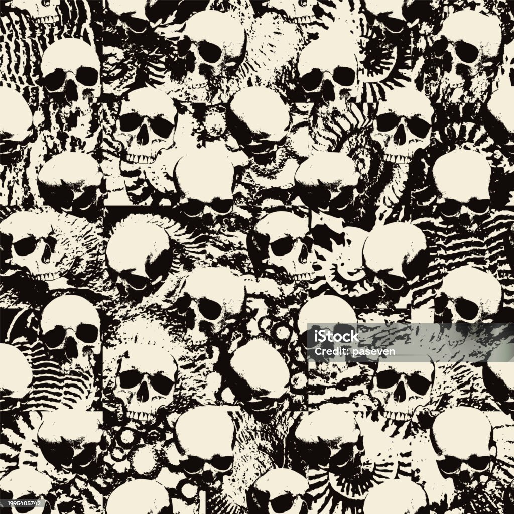 Sinister Pattern Seamless Pattern With Sinister Human Skulls Stock Illustration ...
