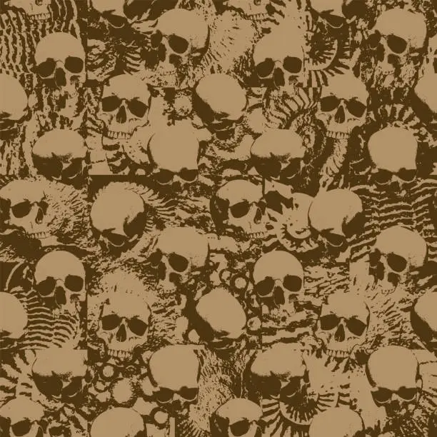 Vector illustration of Seamless pattern with sinister human skulls