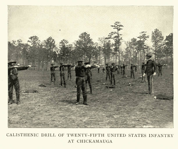 istock Military history, Buffalo Soldiers, US army 25th Infantry, Calisthenic drill, Chickamauga, Spanish–American War, 1890s 19th Century 1995413123