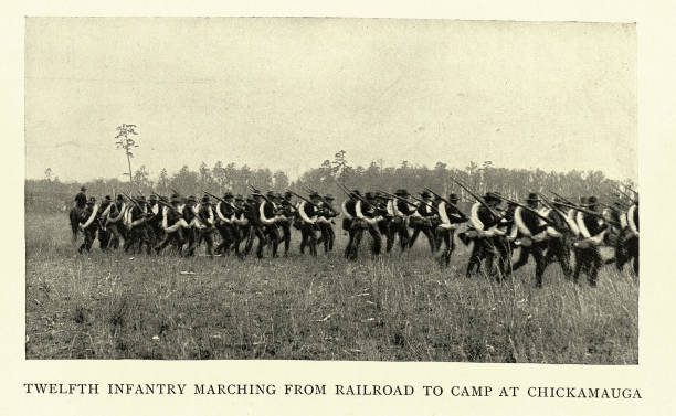 istock Military history, Soldiers, US army 12th Infantry, Marching, Chickamauga, Spanish–American War, 1890s 19th Century 1995414230