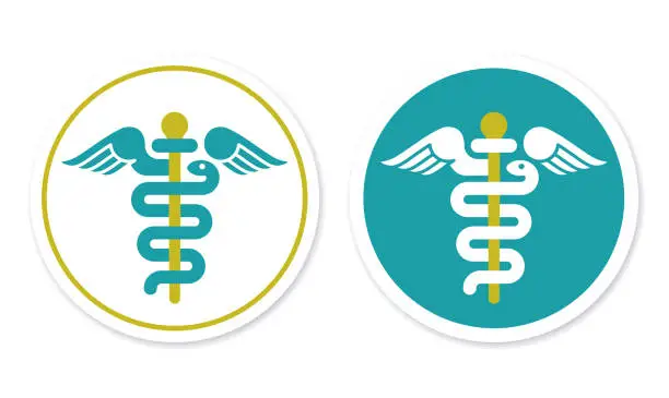 Vector illustration of Caduceus Healthcare Medical Snake Staff Symbol Icon