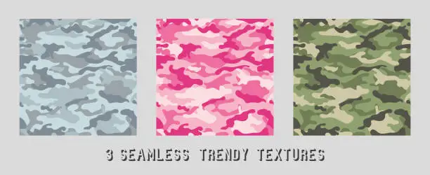 Vector illustration of Trendy camouflage pattern for army. Military-style Creative Camouflage Set