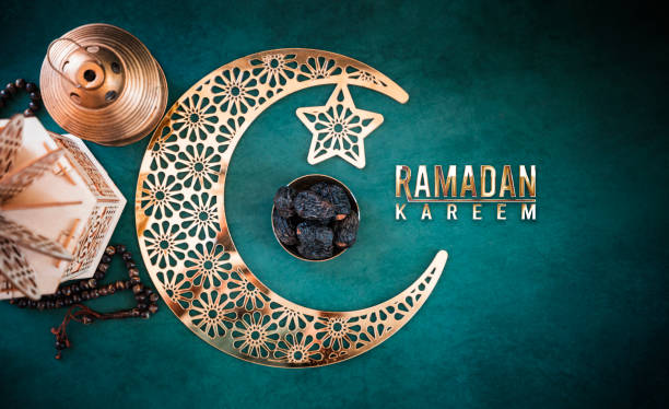 istock Ramadan Kareem New Poster background, Golden colour crescent moon with dates 1995443284