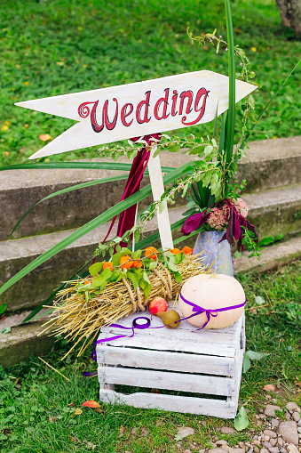 sign with a specified direction. beautiful design. wedding.