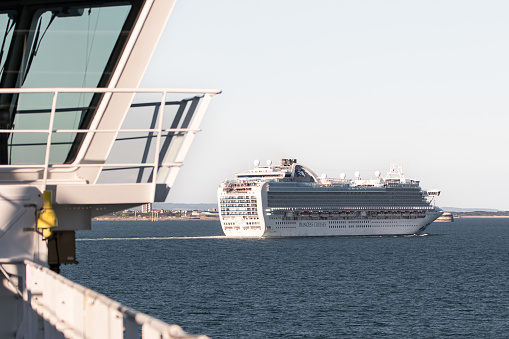 The cruise liner from Carnival Cruises photographed in The Solent opposite Portsmouth.