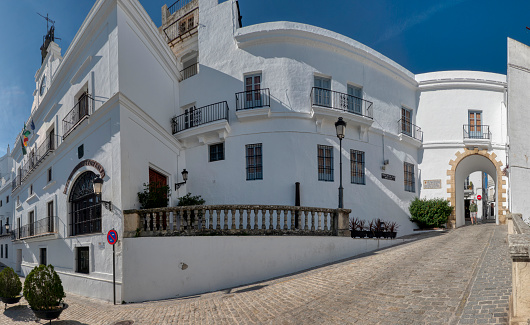 Vejer de la Frontera, Cadiz, Spain - February 4, 2024: View of the town hall building of Vejer de la Frontera, in the province of Cadiz, Andalusia, Spain