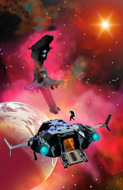 istock spaceships and astronaut flying around an alien planetary system in the nebula, 3d illustration, science fiction scene 1995501909