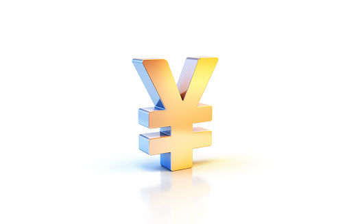 3d render Yen Sign with Metallic Blue and Yellow Reflections, Object + Shadow Clipping Path, Can Be Used For Concepts Such As Business And Finance, Investment, Economy, Earnings.