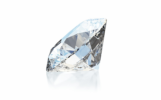 3d Render Diamond standing on white background, Object + Shadow Clipping Path