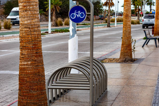 istock Metal parking for bicycles on promenade 1995516518
