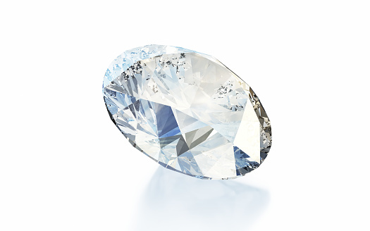 3d Render Diamond standing on white background, Object + Shadow Clipping Path