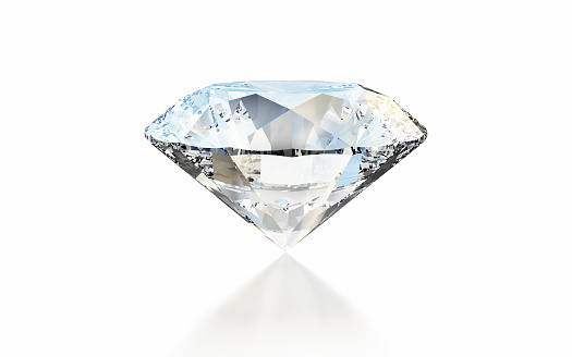 3d Render Diamond standing on white background, Object Clipping Path