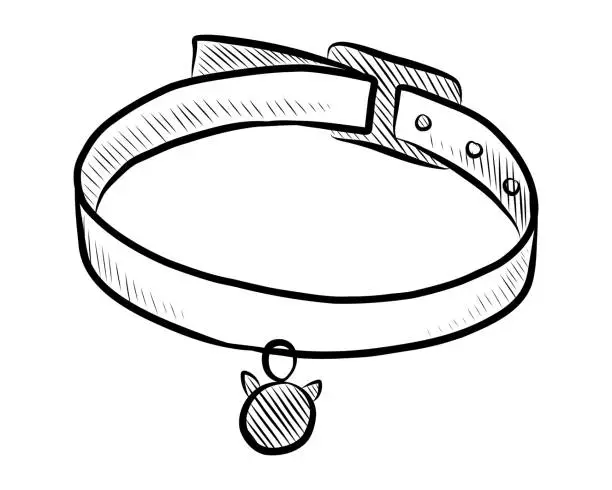 Vector illustration of BLACK AND WHITE VECTOR DRAWING OF A CAT COLLAR