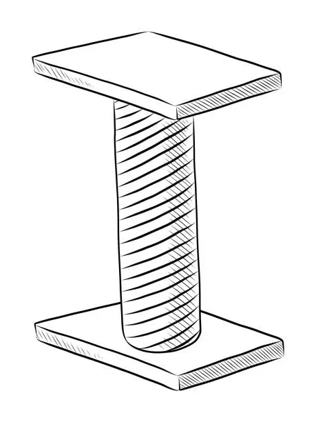 Vector illustration of BLACK AND WHITE VECTOR DRAWING OF A SCRATCHING POST FOR CATS