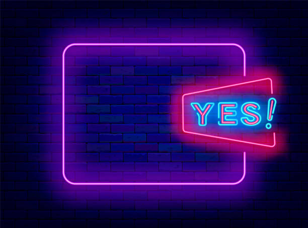 istock Consent neon simple poster. Frame with yes text and empty purple border. Sale and party. Vector illustration 1995552159