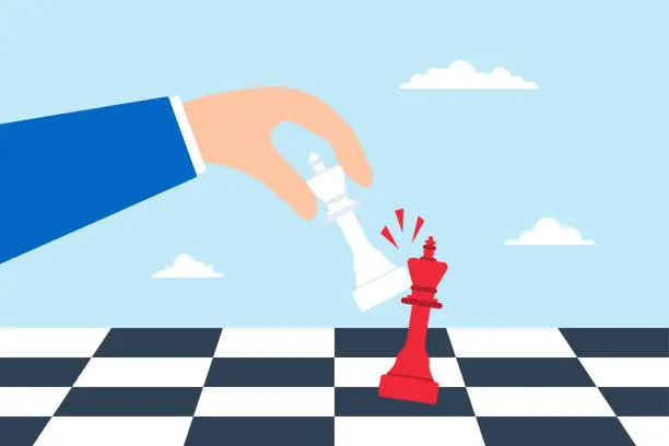 Vector illustration of Businessman hand holding chess king for strategic planning