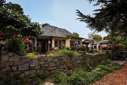 Carmel-by-the-Sea, CA, USA - August 20, 2017: A beautiful cottage in Ocean Ave