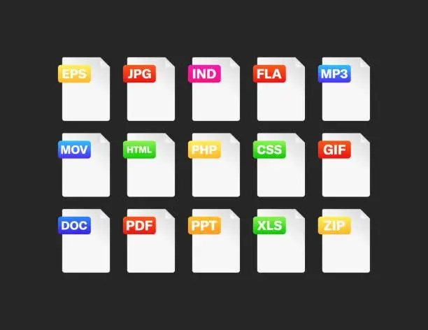 Vector illustration of File format icon set. Collection formats. Flat style. Vector icons