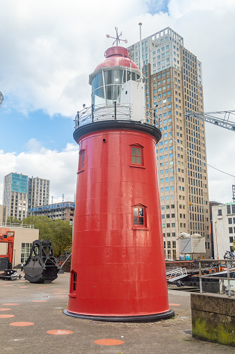 Rotterdam, Nederland - October 22, 2023: The Low Light of the Hook of Holland (Lage licht van Hoek van Holland) lighthouse.