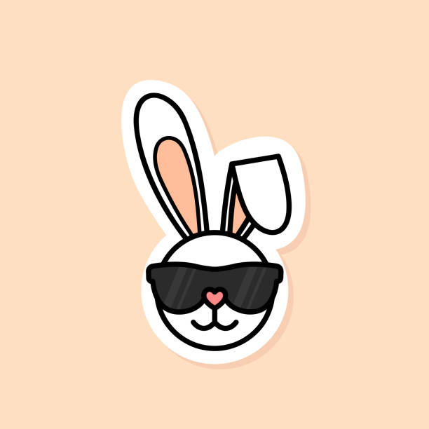 cool bunny emoji sticker, cartoon rabbit face with sunglasses on, vector design element cool Easter bunny emoji sticker, cartoon rabbit with sunglasses on, vector design element bunny ear stock illustrations