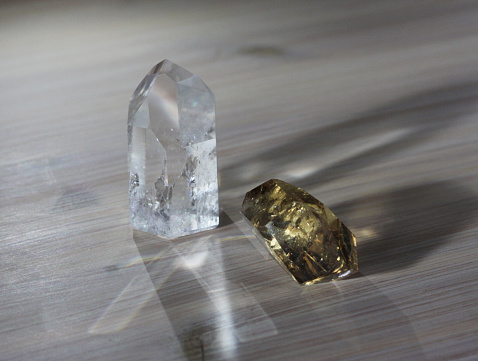 clear quartz and citrine with reflections