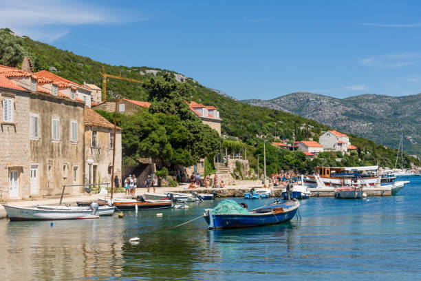 Village of Sudjuradj, island of Sipan, near Dubrovnik, Adriatic sea, Croatia Sudjuradj, Croatia - August 09, 2023: Village of Sudjuradj, island of Sipan, near Dubrovnik, Adriatic sea, Croatia dubrovnik lopud stock pictures, royalty-free photos & images