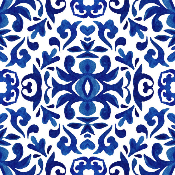 istock Damask hand drawn floral design. Abstract seamless ornamental watercolor paint pattern for fabric 1995961579