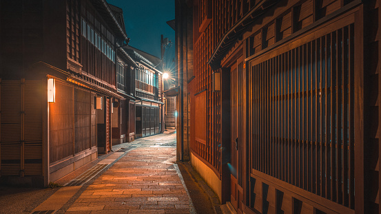 Night shot at Higashi Chaya, geisha district of Kanazawa in Japan
