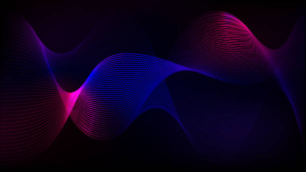 istock Tech neon sound radio neural waves. Artificial electricity magnetic beams. Speed 3d spiral eclipse background. Fabric line blue, pink and purple violet. Smokey trail network. 1995995908
