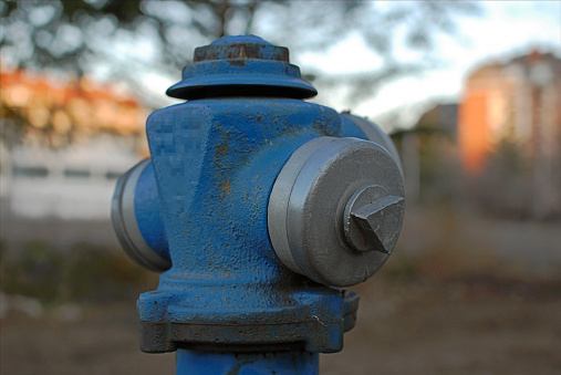 Blue Fire Hydrant on the Street.