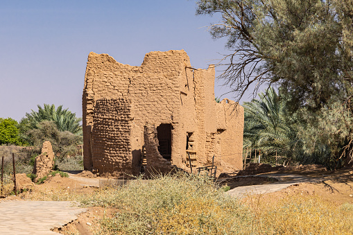 Ushaiger Heritage Village, Riyadh, Saudi Arabia, Middle East. Old mud brick building in the Ushaiger Heritage Village.
